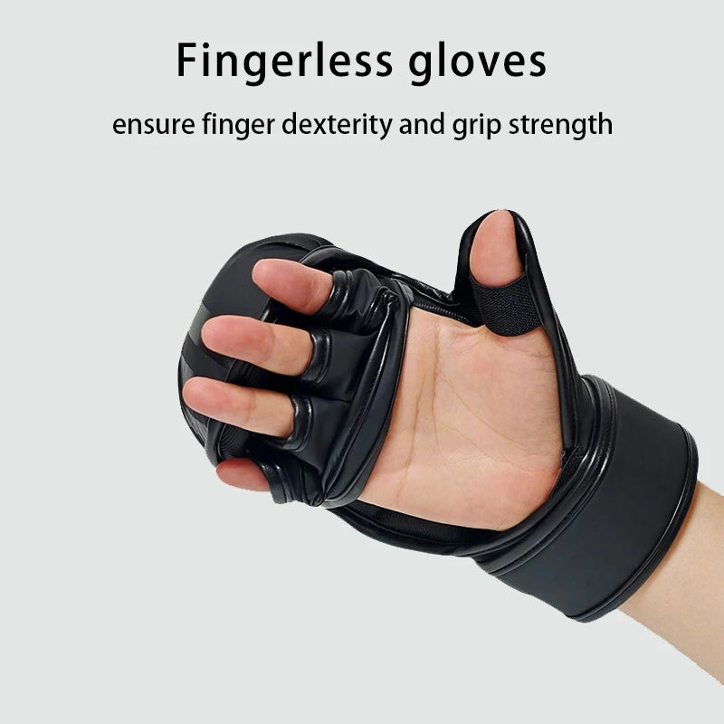 Black fingerless gloves worn on a hand, demonstrating dexterity and grip strength.