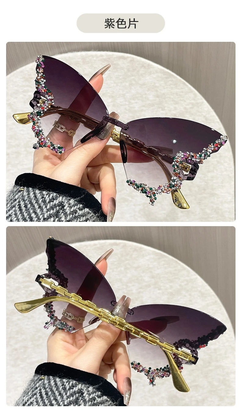 Cat Eye Rimless Butterfly Sunglasses with UV400 Protection
