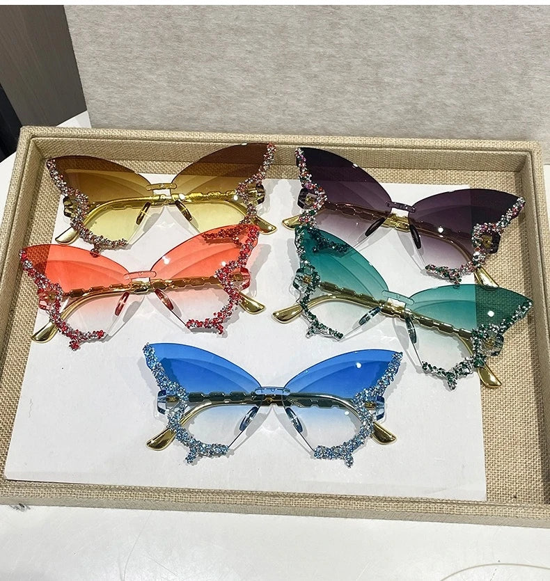 Cat Eye Rimless Butterfly Sunglasses with UV400 Protection