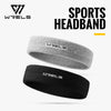 A gray and black sports headband product featuring the WRELS logo.