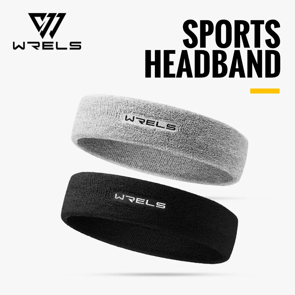 A gray and black sports headband product featuring the WRELS logo.