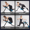Four images showing different workouts for an adjustable core abdominal trainer: Shape Body, Glute Workout, Ab Workout, and A