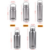 A set of stainless steel sport water bottles in various sizes ranging from 450ml to 1500ml.
