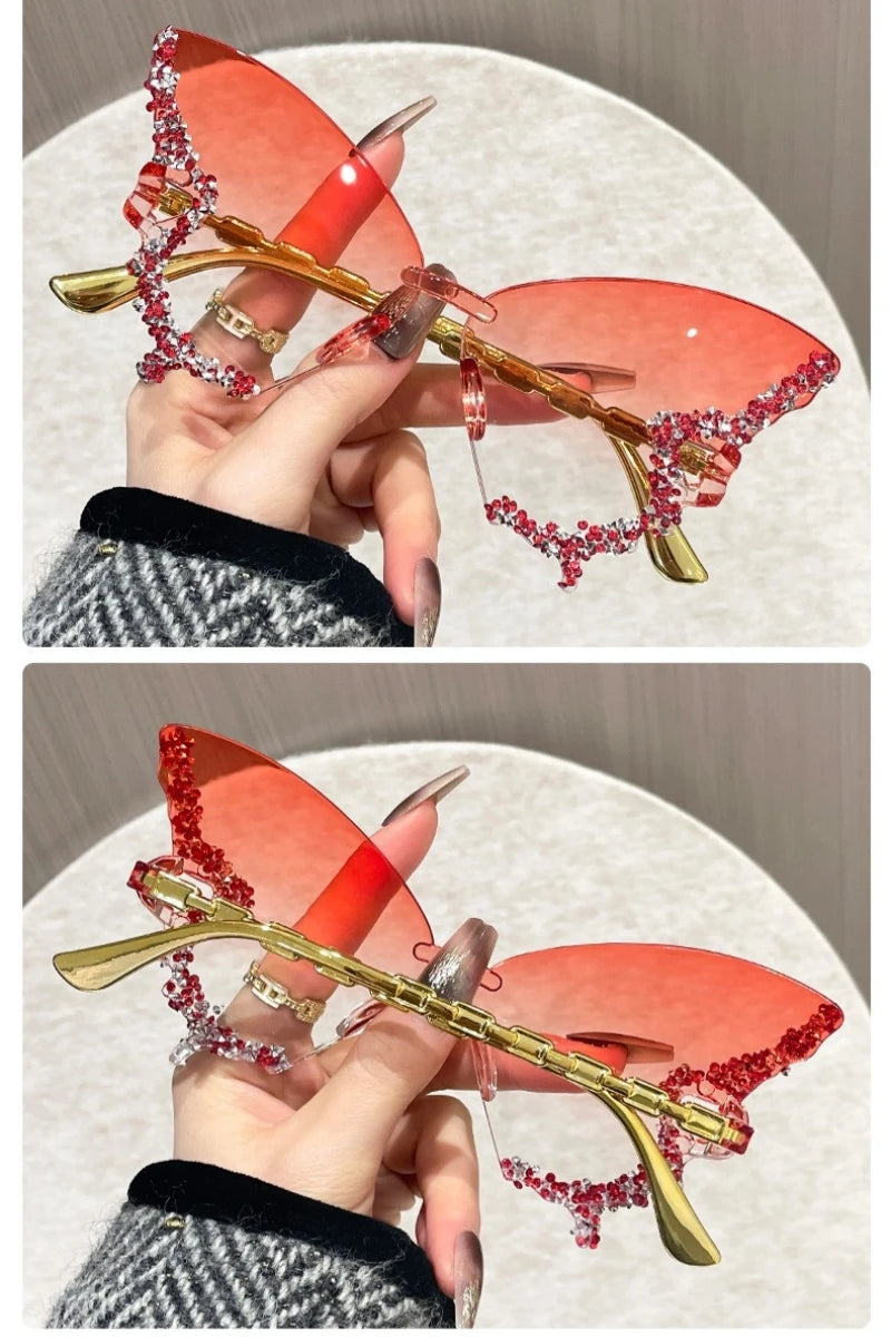Cat Eye Rimless Butterfly Sunglasses with UV400 Protection