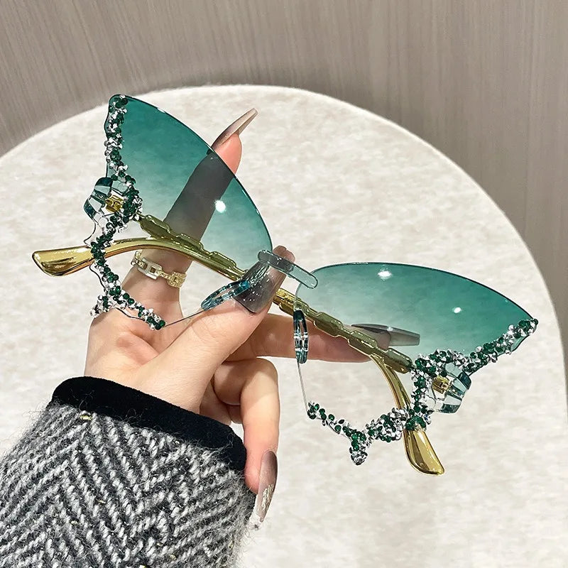 Cat Eye Rimless Butterfly Sunglasses with UV400 Protection