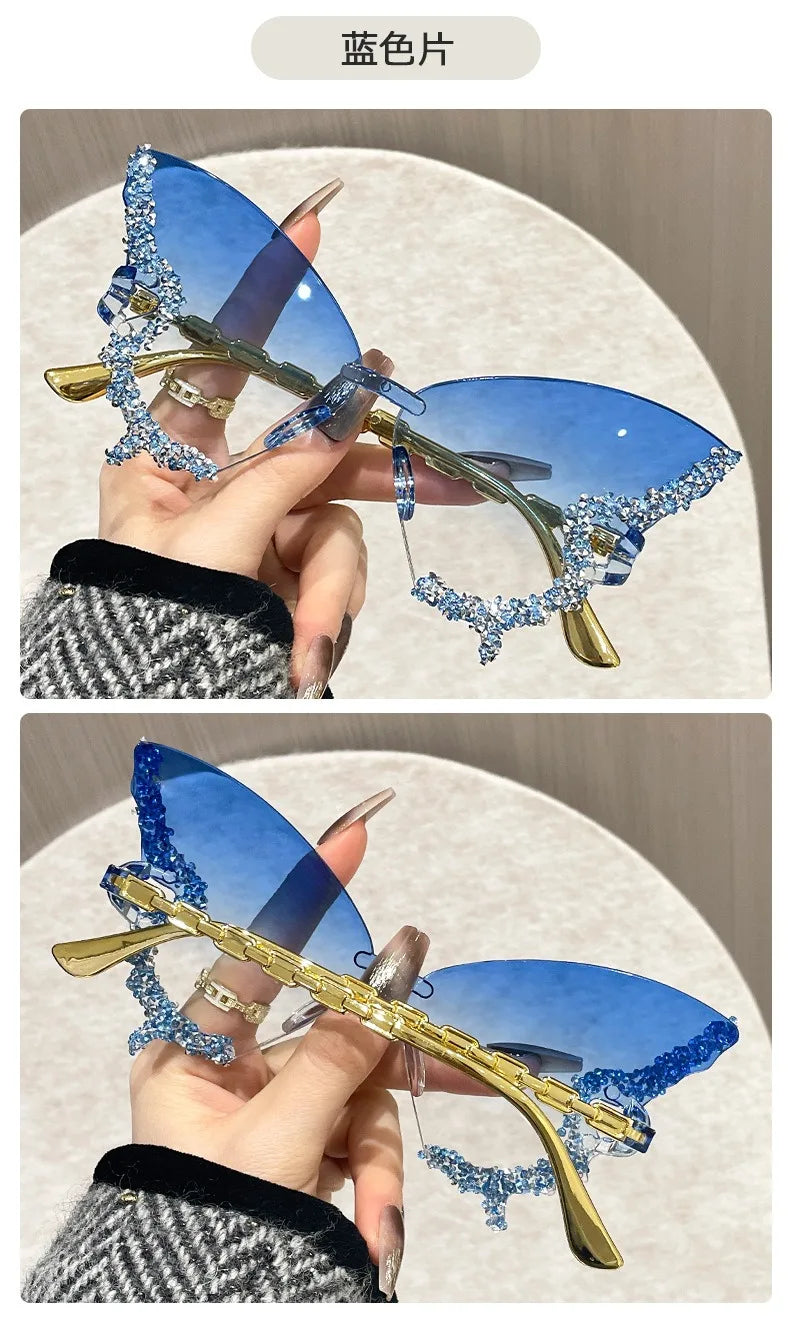 Cat Eye Rimless Butterfly Sunglasses with UV400 Protection