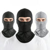 Three men wearing black and gray thermal balaclavas or head coverings.