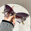 Cat Eye Rimless Butterfly Sunglasses with UV400 Protection