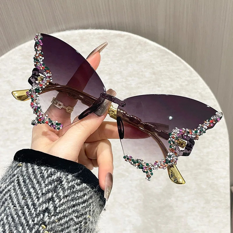 Cat Eye Rimless Butterfly Sunglasses with UV400 Protection