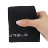 A hand is holding a black windproof thermal knit beanie hat with the word WRELS printed on it.