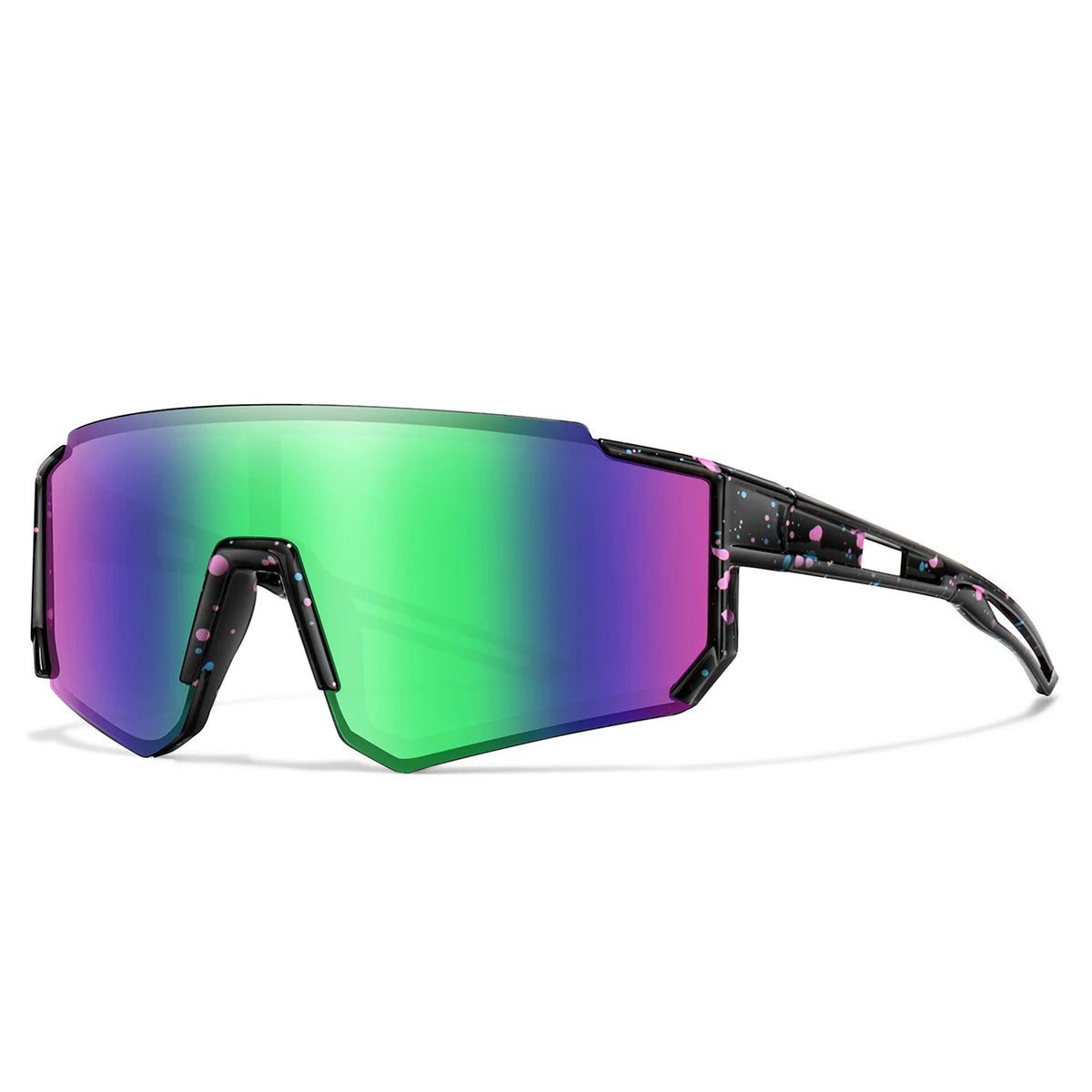 Jugendliche Anti-UV-Sportbrille mit leuchtend grüner Linse und schwarzem Rahmen.