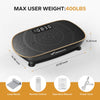 Placa de vibración negra para fitness de cuerpo completo con varios accesorios.