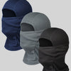 A set of three breathable mesh balaclava face masks in navy blue, gray, and black.