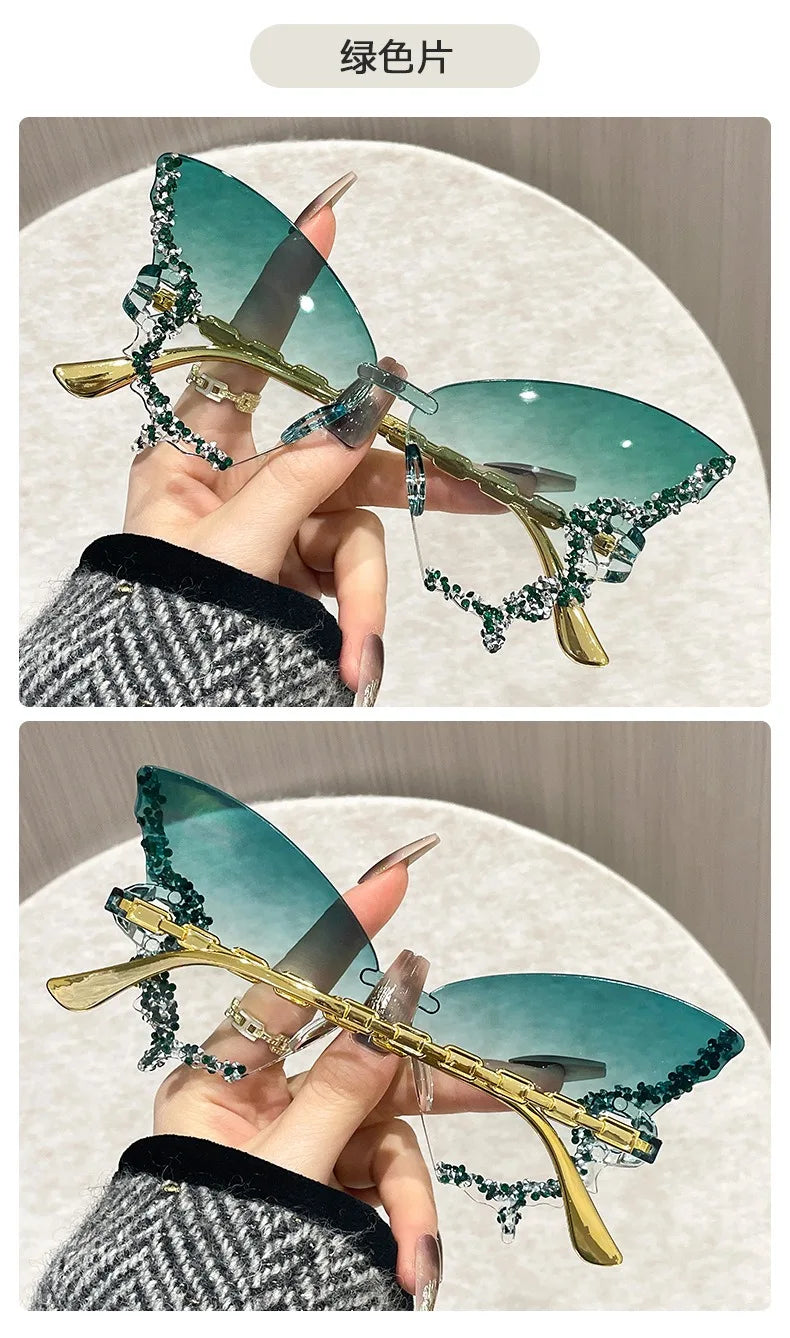 Cat Eye Rimless Butterfly Sunglasses with UV400 Protection