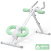A white adjustable core abdominal trainer with light green handles and a gray base.