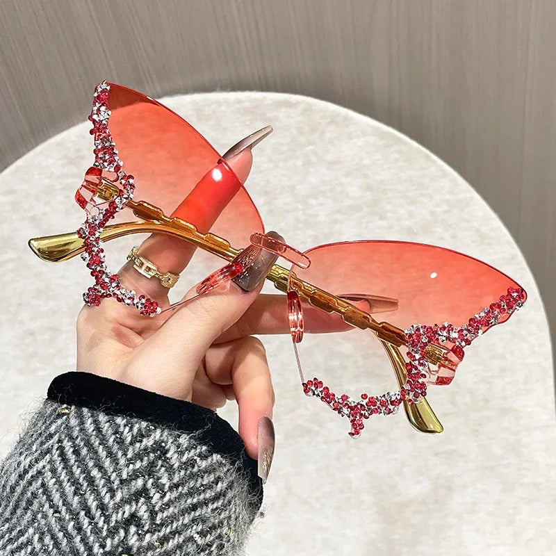 Cat Eye Rimless Butterfly Sunglasses with UV400 Protection