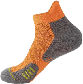 Orange and gray compression socks for marathon running