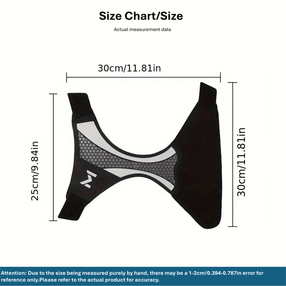 Diagram showing the size chart for an ankle compression strap, with dimensions of 30cm/11.81in.