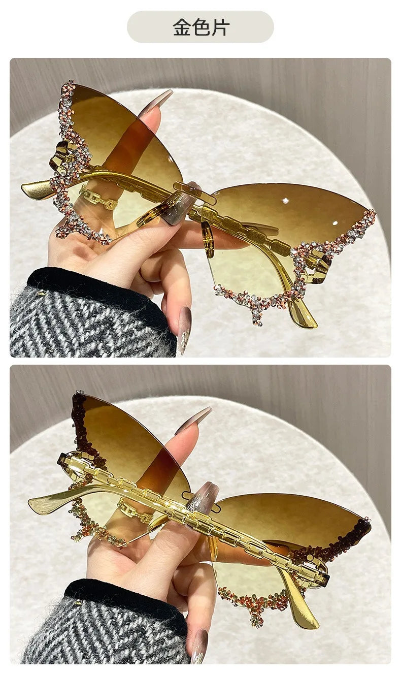 Cat Eye Rimless Butterfly Sunglasses with UV400 Protection