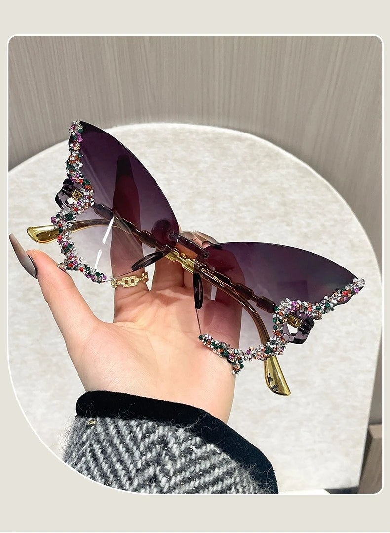 Cat Eye Rimless Butterfly Sunglasses with UV400 Protection