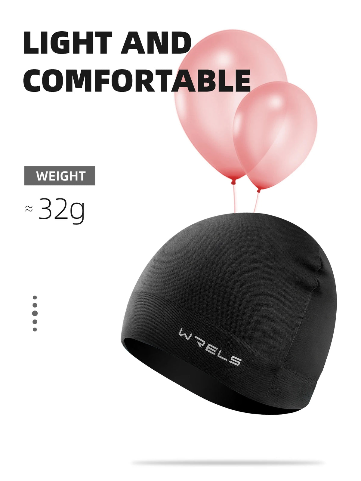 A black windproof thermal knit beanie hat is shown with pink balloons in the background.