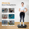 Una mujer realiza ejercicios como flexiones, yoga y trote en una máquina vibratoria.