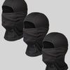 A set of three black breathable mesh balaclava face masks shown against a light gray background.