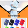 A variety of red, blue, and yellow sport wristbands are displayed for activewear.