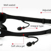 A black swim mask and goggles with an adjustable strap, soft silica gel, and ultraviolet-proof features.
