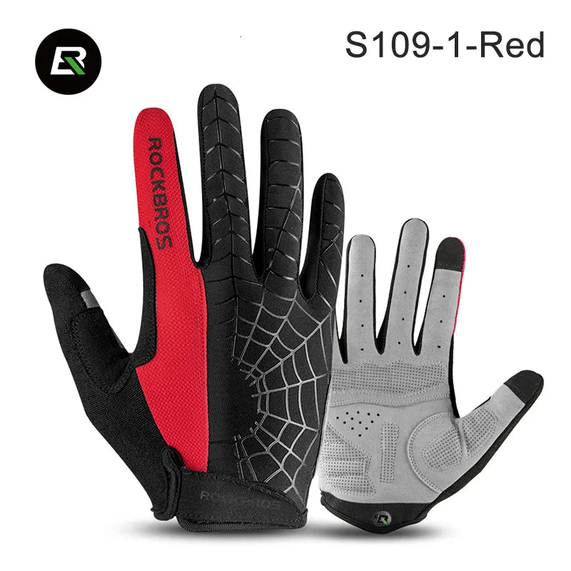 A pair of black and red All-Weather Cycling and Riding Gloves, including a full glove and a partial glove.