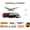 Shipping and payment options including air freight, sea freight, and courier services like DHL, FedEx, EMS, and UPS.