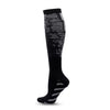 Black graduated compression socks with a patterned design