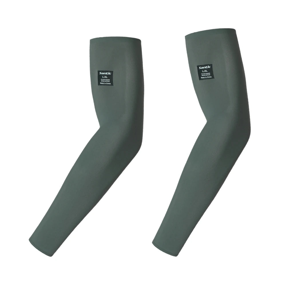 Ein Paar dunkelgrauer Santic UV-Schutz Sportarm-Sleeves in Seitenansicht.