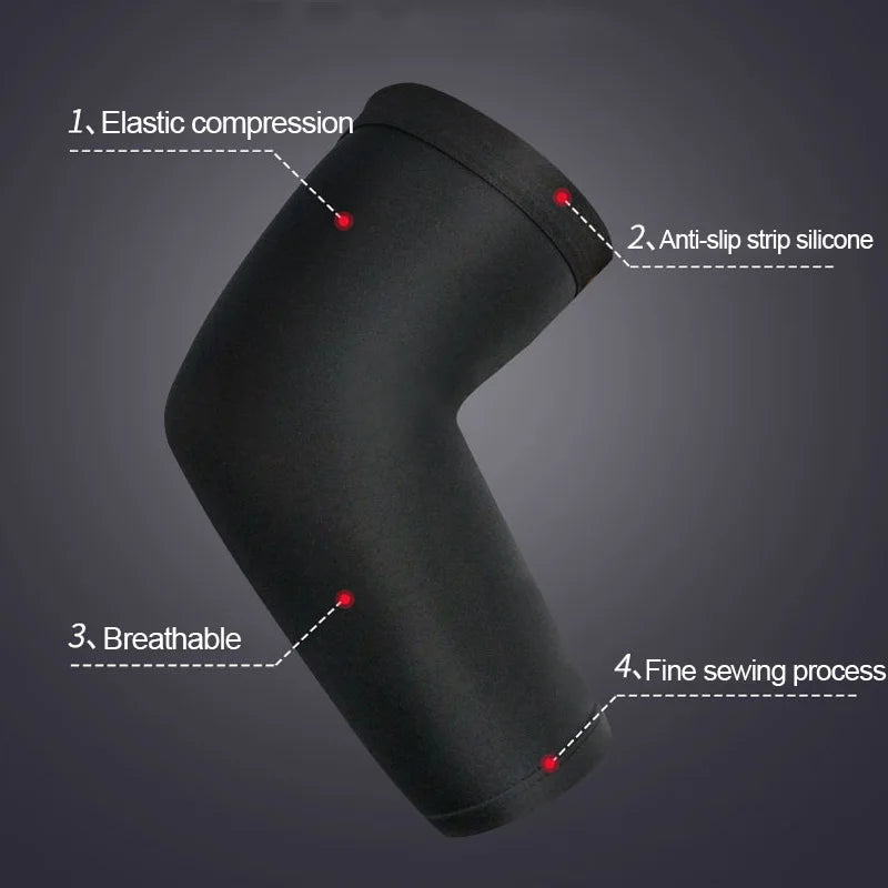 Manche de sport noir respirant avec compression élastique, bande silicone antidérapante et couture fine