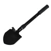 Black foldable multi-tool shovel with a textured handle for camping and gardening