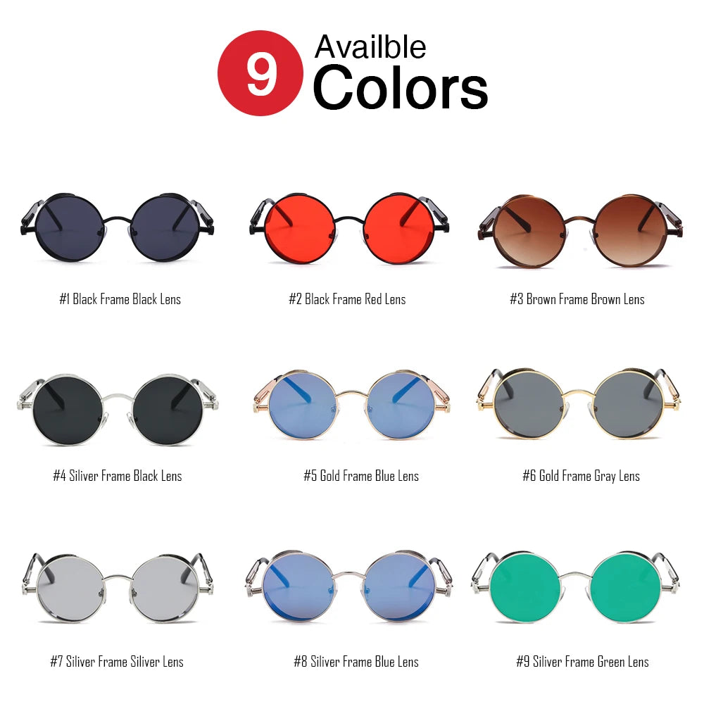 Steampunk Round Sunglasses with Alloy Frame and UV400 Protection