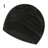 Black elastic nylon turban swimming cap shown from the side.