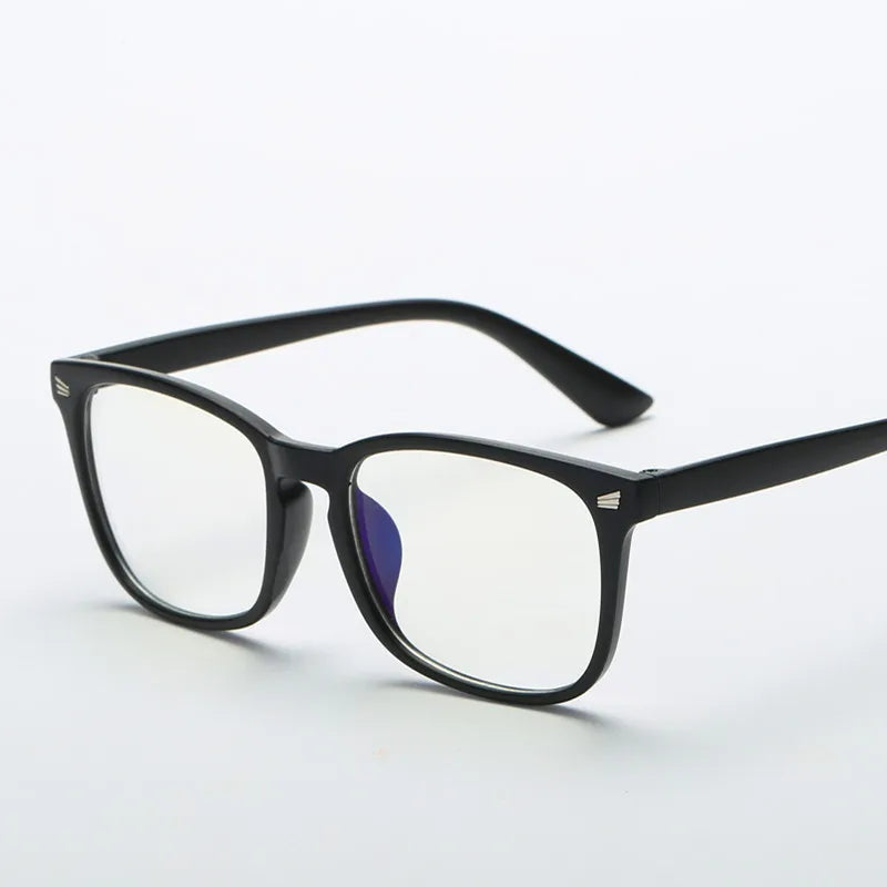 Black square full frame optical glasses with a purple accent detail