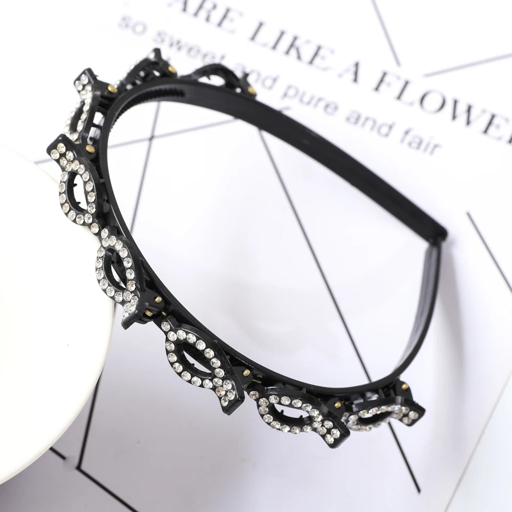 Black double layer headband adorned with sparkling pearls and rhinestones