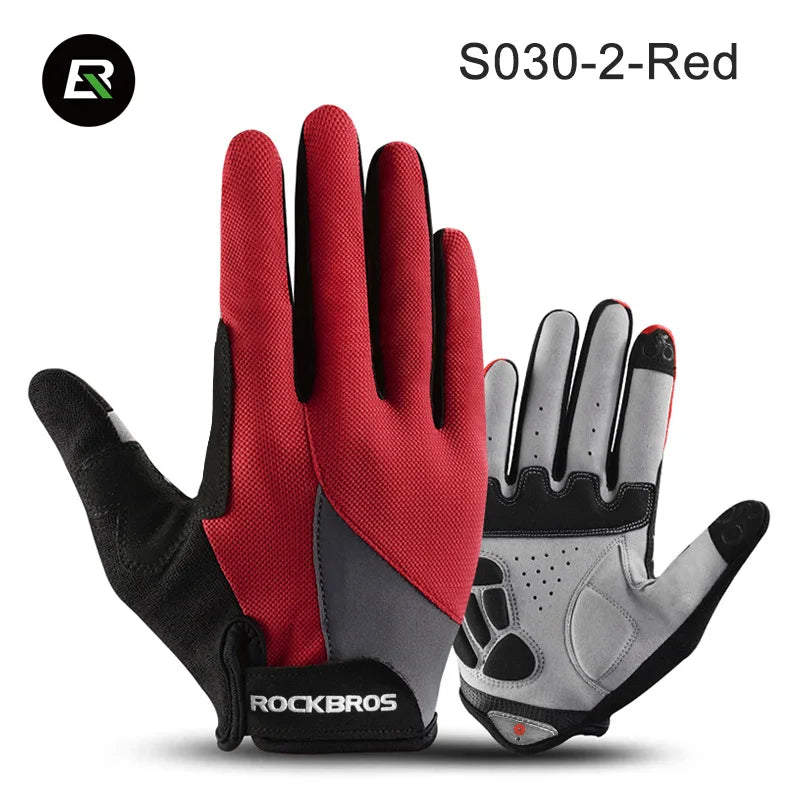 A pair of S030-2-Red cycling and riding gloves shown in a close-up view.