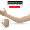 Tan fingerless arm sleeve worn on an arm, showing the fit and elastic texture.