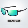 Black polarized sports sunglasses with green mirrored lenses