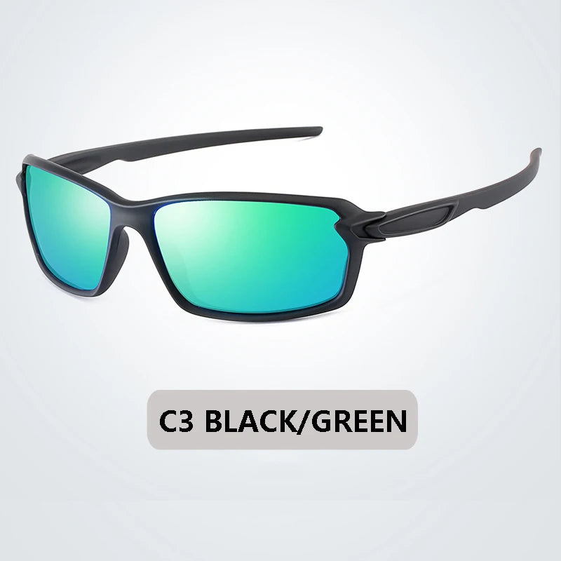 Black polarized sports sunglasses with green mirrored lenses