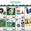 A collection of golf grips including silicone iron, women's gloves, rubber tees, and net foldable grips.