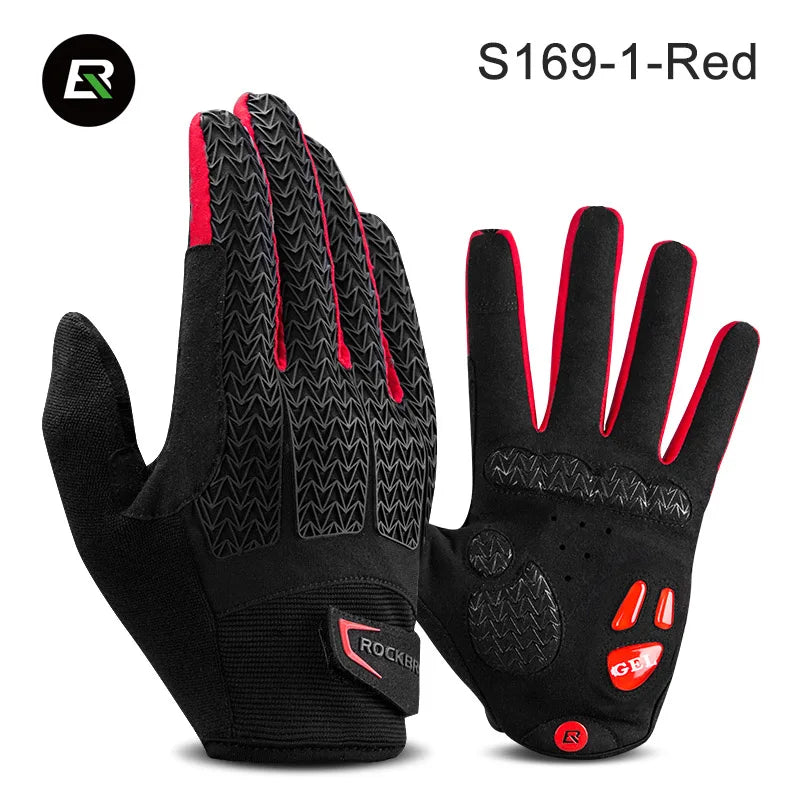 A pair of black and red S169-1-Red cycling gloves shown against a white background.