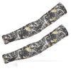 Two tactical arm sleeves featuring a black and gold leaf pattern.