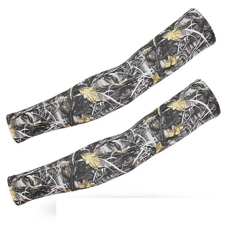 Two tactical arm sleeves featuring a black and gold leaf pattern.