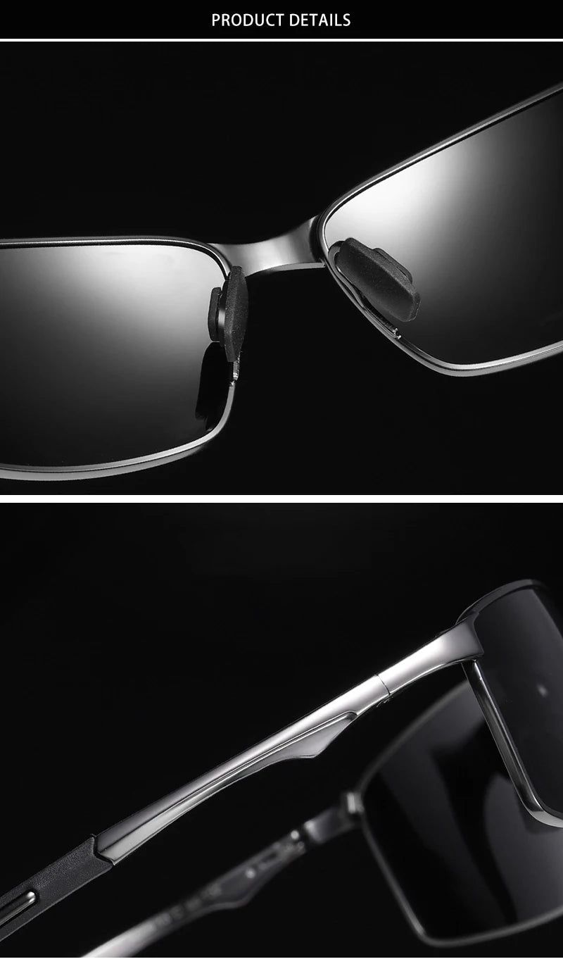 Polarized Square Sunglasses for Men with Metal Frame