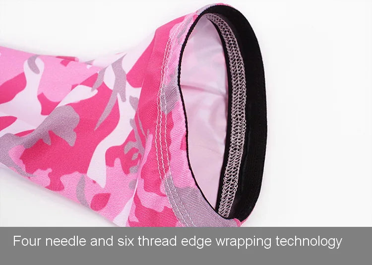 Pink camouflage tactical arm sleeve showing the edge wrapping technology.