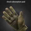 A close-up view of a dark olive green wear-resistant palm shock absorption pad on a tactical sports glove.